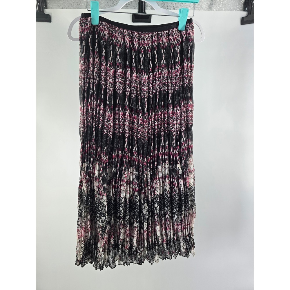 Christopher & Banks Petite Small Pleated Midi Skirt Black Pink Geometric NWT - Picture 1 of 9